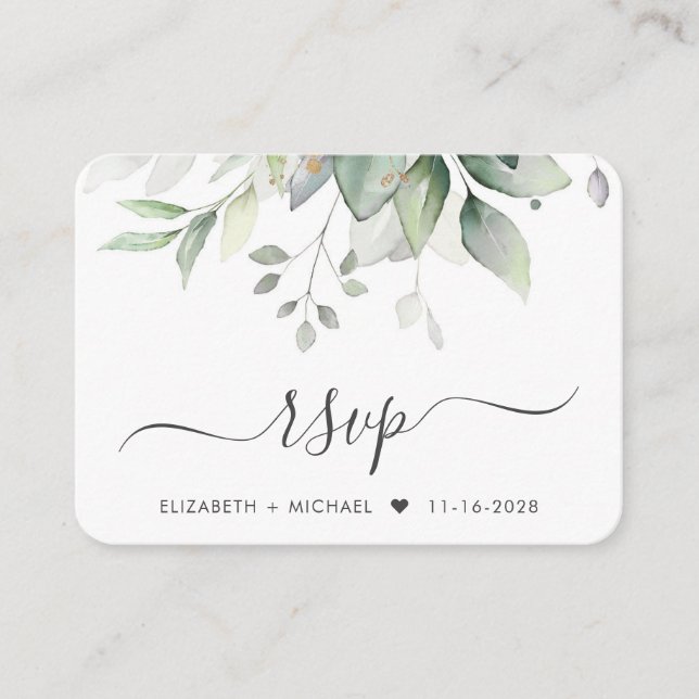 Tarjeta De Recepción Elegante Eucalyptus acuarela QR Boda de código RSV (Anverso)