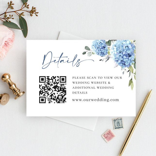 Tarjeta De Recepción Elegante Eucalyptus Blue Hydrangea Bodas Detalles (Subido por el creador)