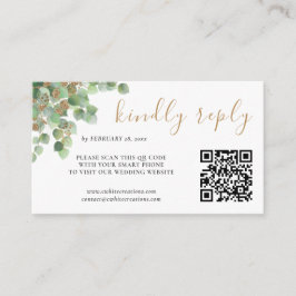 Tarjeta De Recepción Elegante Eucalyptus Botánico Greenery Gold RSVP QR