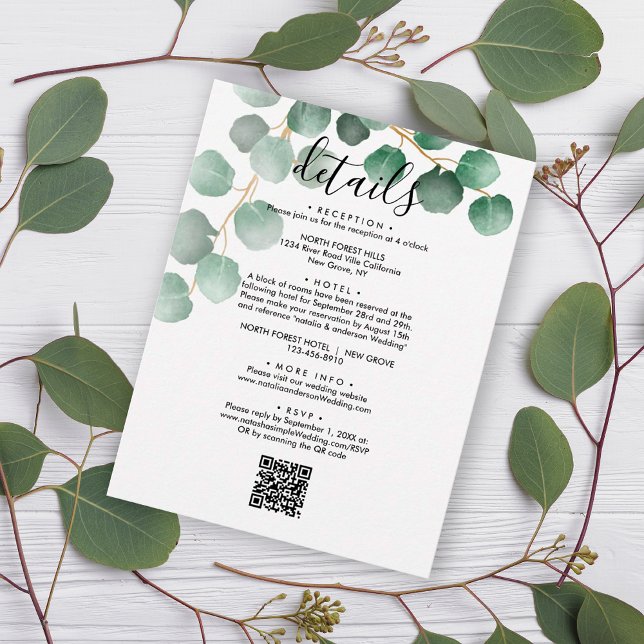 Tarjeta De Recepción Elegante Eucalyptus deja detalles del Boda de códi (Subido por el creador)