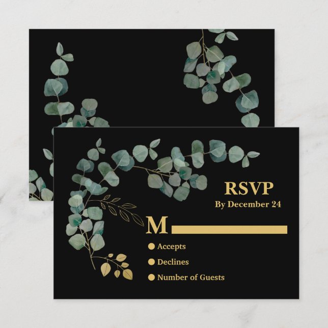 Tarjeta De Recepción Elegante Eucalyptus deja gabinete de Faux Gold RSV (Anverso / Reverso)
