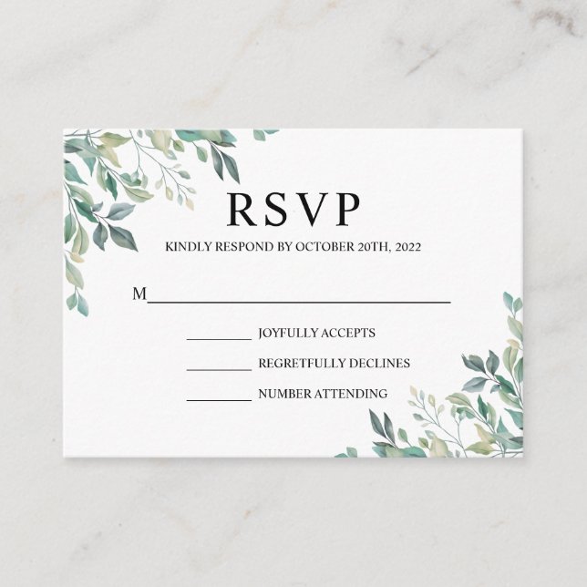 Tarjeta De Recepción Elegante Eucalyptus Green Wedding Rustic Wedding R (Anverso)