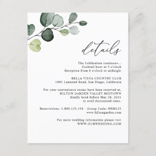 Tarjeta De Recepción Elegante Eucalyptus Greenery Boda Detalles