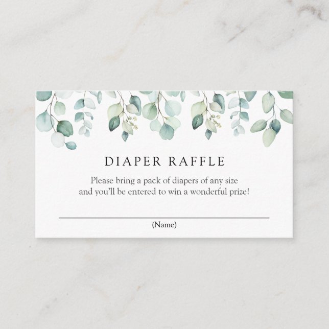 Tarjeta De Recepción Elegante Eucalyptus Greenery Diaper Raffle (Anverso)
