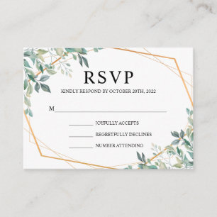 Tarjeta De Recepción Elegante Eucalyptus Greenery Gold Wedding RSVP