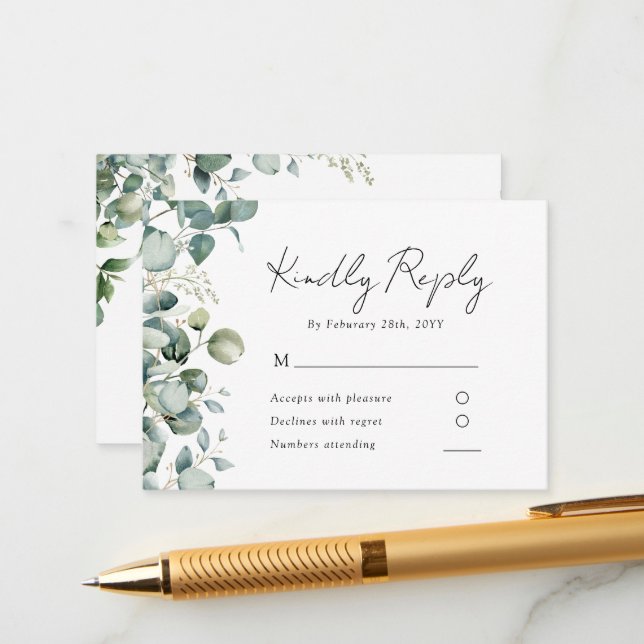 Tarjeta De Recepción Elegante Eucalyptus Greenery Wedding RSVP (Anverso/Reverso In Situ)
