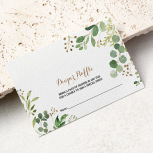 Tarjeta De Recepción Elegante Eucalyptus Leaf Greenery Diaper Raffle