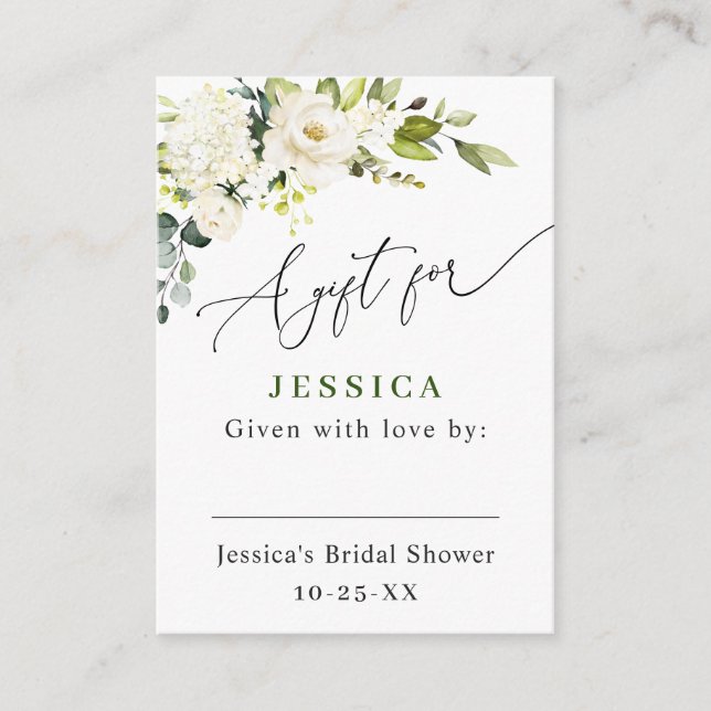 Tarjeta De Recepción Elegante Eucalyptus White Roses Display Shower Enc (Anverso)