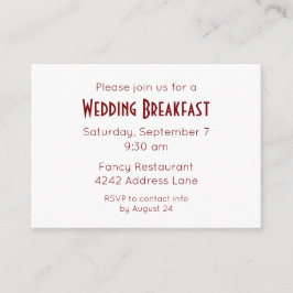 Tarjeta De Recepción Elegante evento Minimalista de Boda rojo