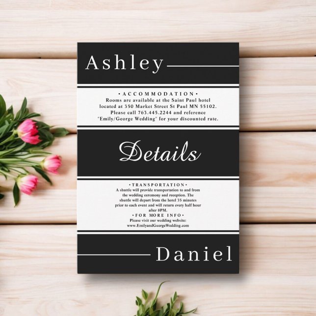 Tarjeta De Recepción Elegante Fancy Black And White Stripes Moda Boda (Subido por el creador)