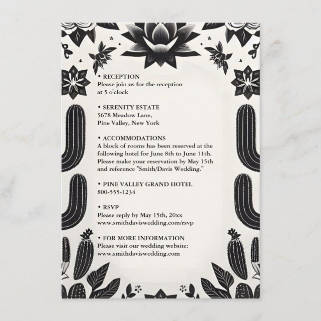 Tarjeta De Recepción Elegante Fiesta Cactus Boda Floral Mexicano (Anverso)