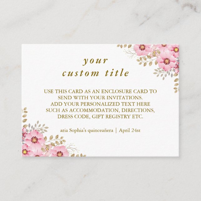 Tarjeta De Recepción Elegante fiesta de cumpleaños floral (Anverso)