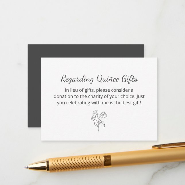 Tarjeta De Recepción Elegante Fiesta De Quinceañera Sobre Regalos (Anverso/Reverso In Situ)
