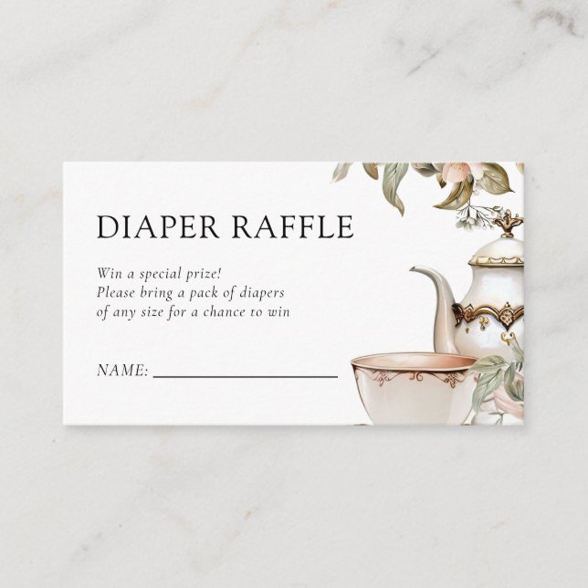 Tarjeta De Recepción Elegante Fiesta de té Baby Shower Diaper Raffle (Anverso)