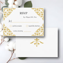 Elegante filigrí de oro en blanco, RSVP de bodas