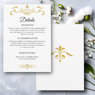 Tarjeta De Recepción Elegante filigrí dorado sobre blanco, Boda