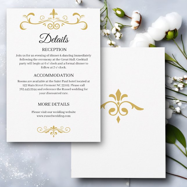 Tarjeta De Recepción Elegante filigrí dorado sobre blanco, Boda (Subido por el creador)