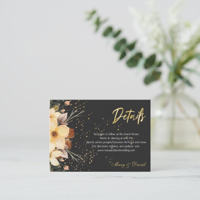 Tarjeta De Recepción Elegante Flor de Oro (Anverso de pie)
