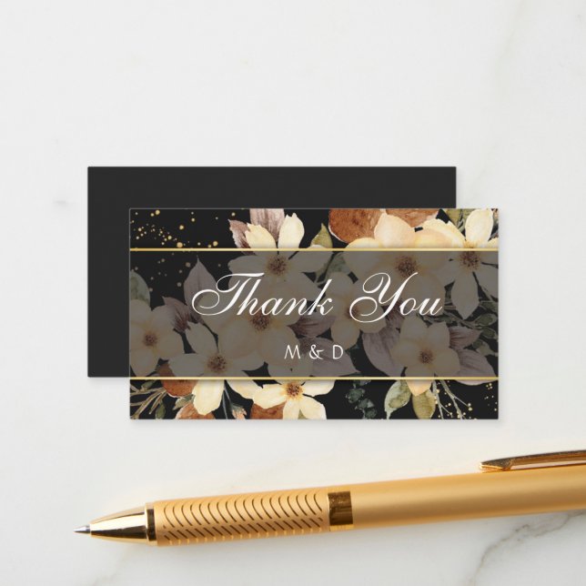 Tarjeta De Recepción Elegante Flor de Oro (Anverso/Reverso In Situ)