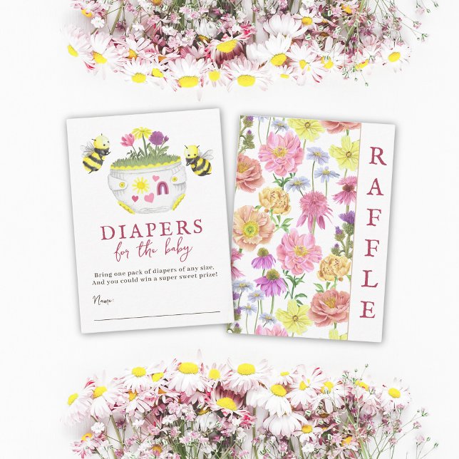 Tarjeta De Recepción Elegante flor rosada Baby Shower Diaper Raffle (Subido por el creador)