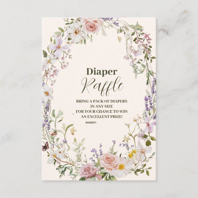 Tarjeta De Recepción Elegante Flor silvestre rosa Boho Diapper Raffle (Anverso)