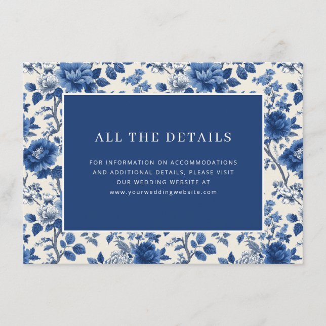 Tarjeta De Recepción Elegante Floral Azul (Anverso)