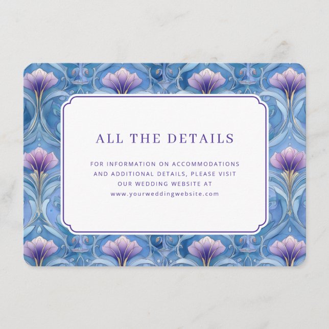 Tarjeta De Recepción Elegante Floral Azul (Anverso)