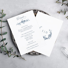 Tarjeta De Recepción Elegante floral azul francés grabado