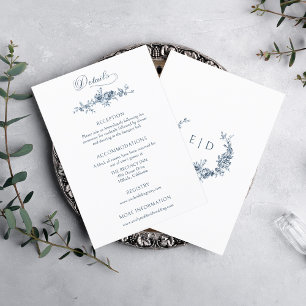 Tarjeta De Recepción Elegante floral azul francés grabado