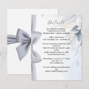 Tarjeta De Recepción Elegante Floral Azul Polvoriento con Lazo