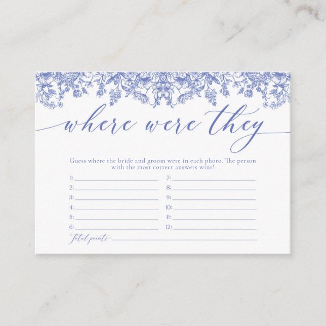 Tarjeta De Recepción Elegante Floral Azul Polvoriento Donde Juegan (Anverso)