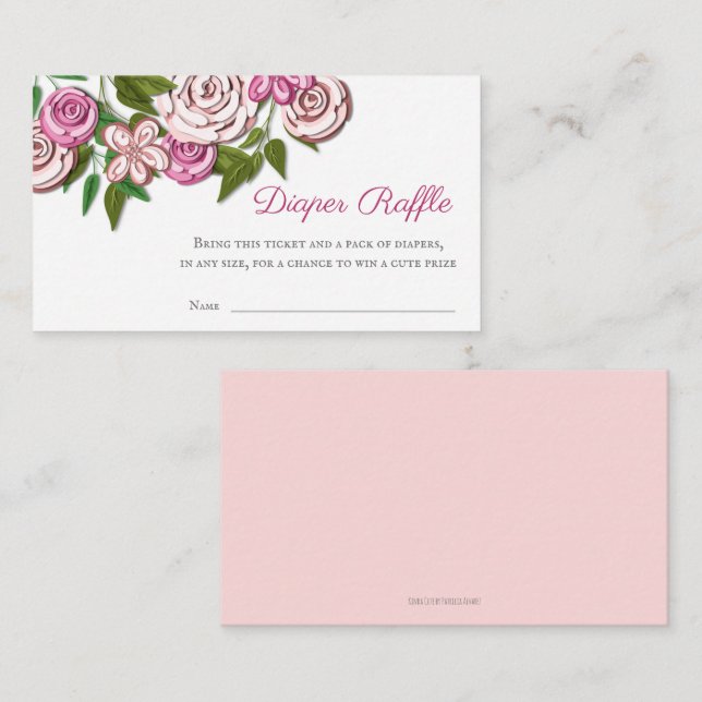 Tarjeta De Recepción Elegante floral Baby Shower Diaper Raffle (Anverso / Reverso)