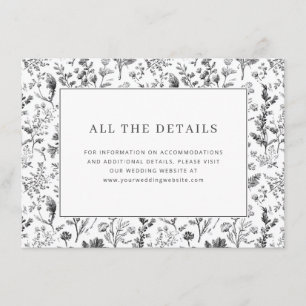 Tarjeta De Recepción Elegante Floral Botánico Negro