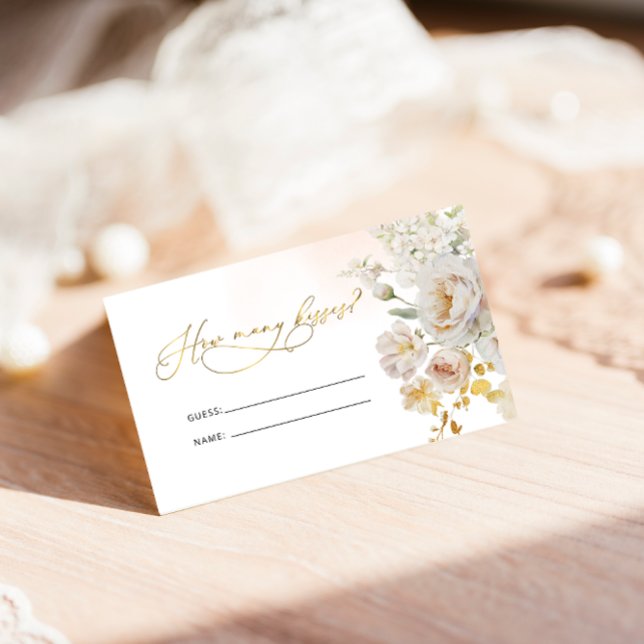 Tarjeta De Recepción Elegante Floral Bridal Shower: ¿Cuántos Kiss de ju (Subido por el creador)