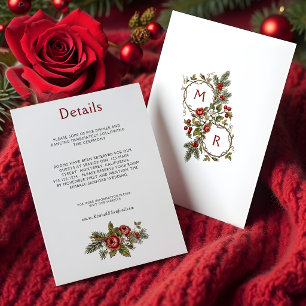 Tarjeta De Recepción Elegante Floral de Navidad de Invierno Vintage 