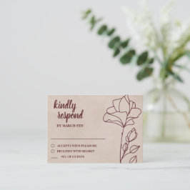 Tarjeta De Recepción Elegante Floral de RSVP Granate