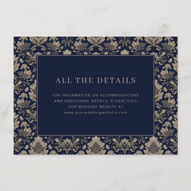 Tarjeta De Recepción Elegante floral navy (Anverso)