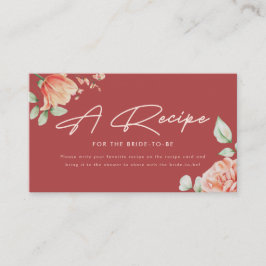 Tarjeta De Recepción Elegante Floral Rojo Script "Receta para la Novia"