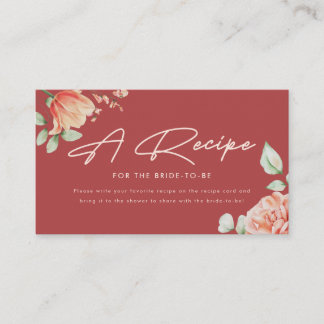 Tarjeta De Recepción Elegante Floral Rojo Script "Receta para la Novia"