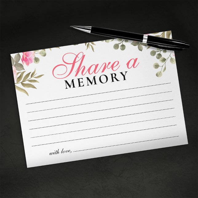Tarjeta De Recepción Elegante Floral Rosa Comparte Una Memoria (Subido por el creador)