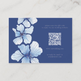 Tarjeta De Recepción Elegante Flores Azules Boda RSVP Código QR