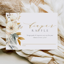 Tarjeta De Recepción Elegante Flores Neutrales Baby Shower Diaper Raffl