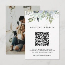 Tarjeta De Recepción Elegante Follaje de Verde QR Código y Foto Boda