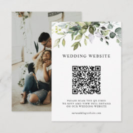 Tarjeta De Recepción Elegante Follaje de Verde QR Código y Foto Boda