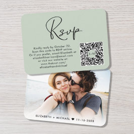 Tarjeta De Recepción Elegante foto Boda de código QR Sage RSVP
