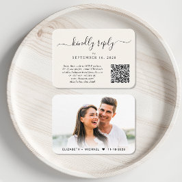 Tarjeta De Recepción Elegante foto Código QR Boda crema RSVP