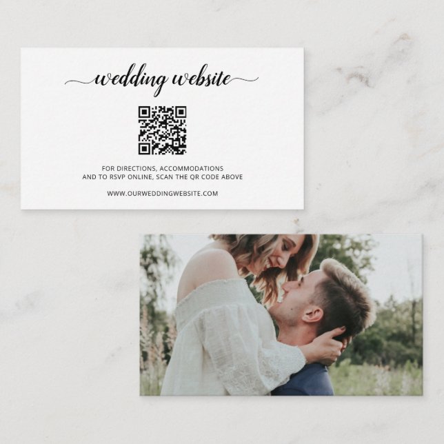 Tarjeta De Recepción Elegante Foto Código QR Boda moderno (Anverso / Reverso)