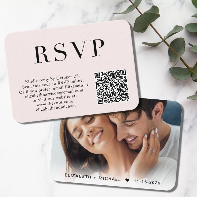 Tarjeta De Recepción Elegante foto Código QR Boda rosa RSVP (Subido por el creador)