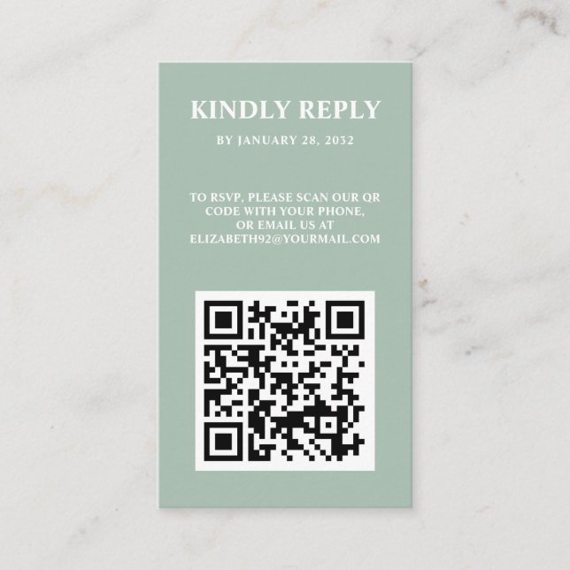 Tarjeta De Recepción Elegante foto de moda Código QR en línea RSVP (Anverso)
