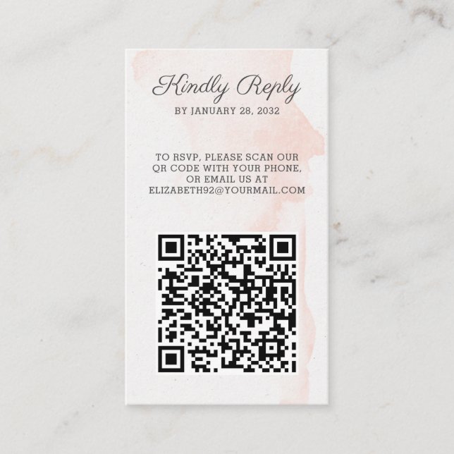 Tarjeta De Recepción Elegante foto de moda Código QR en línea RSVP (Anverso)